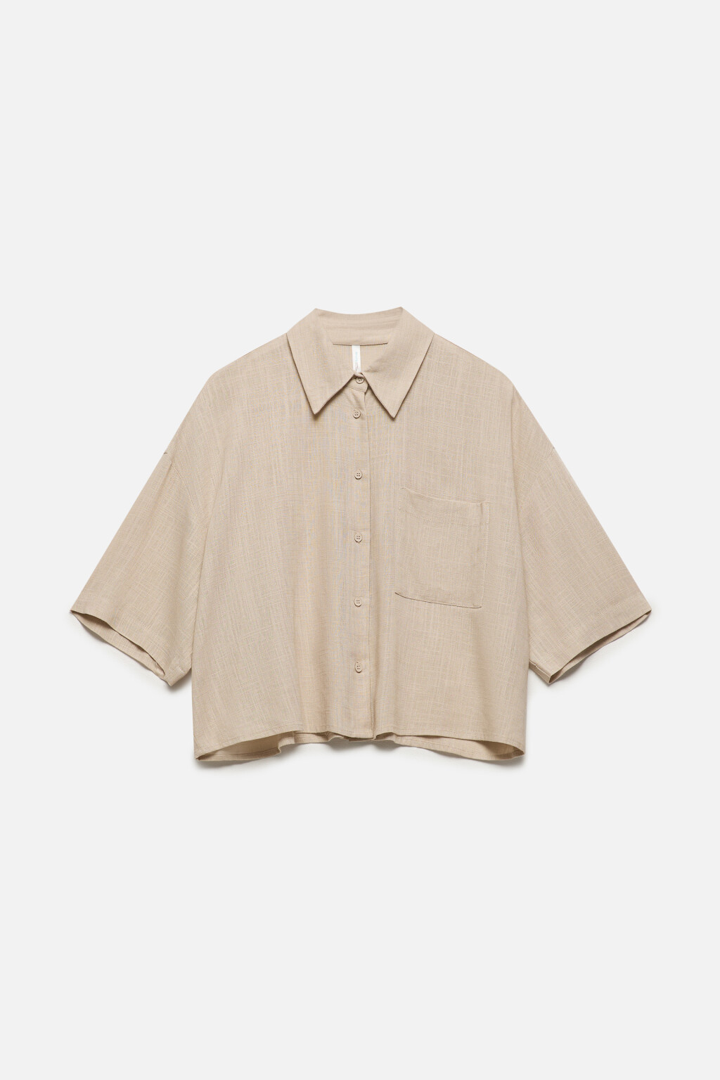 Рубашка укороченная льняная с коротким рукавом - цвет бежевый - 8