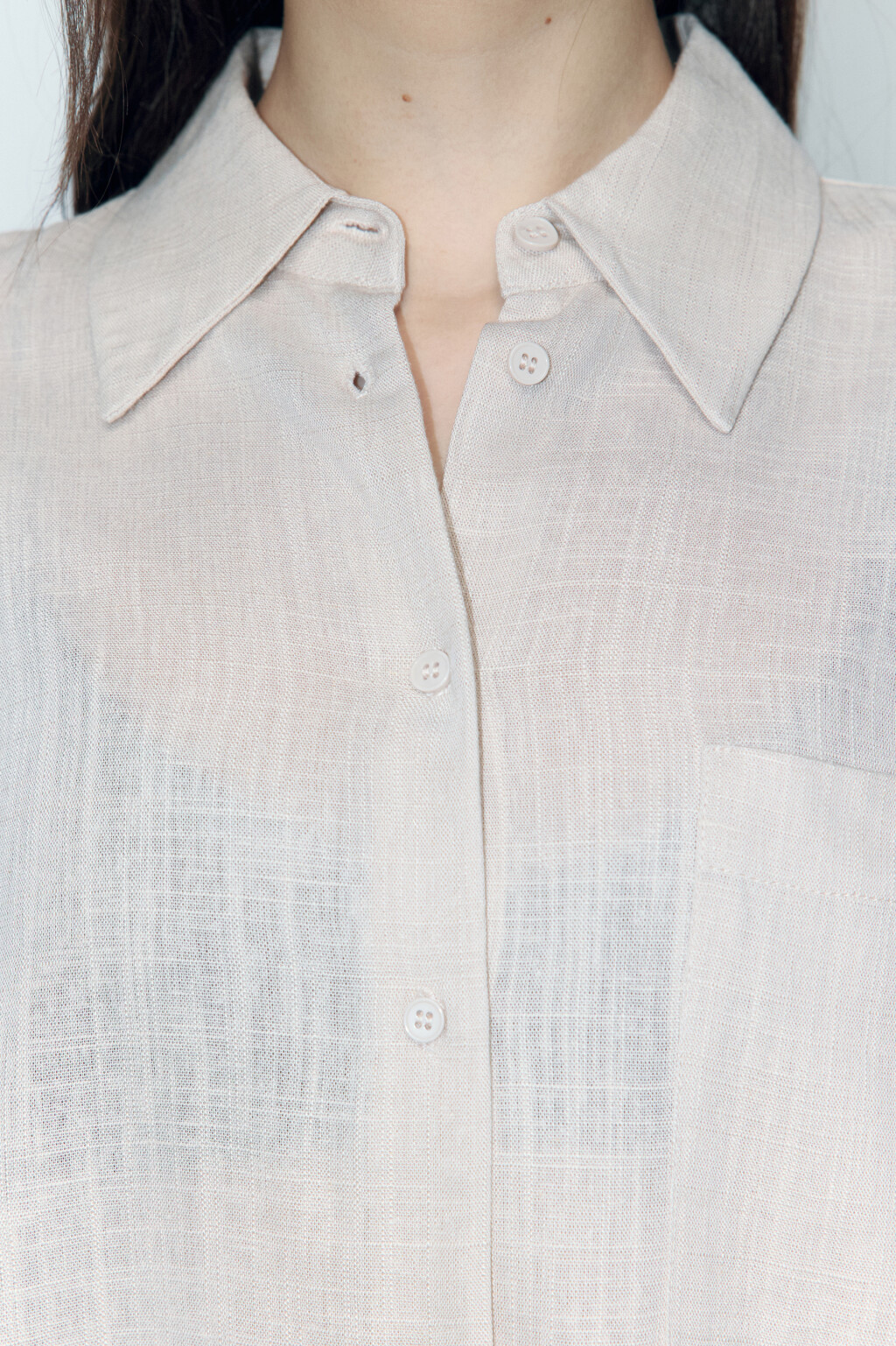 Рубашка укороченная льняная с коротким рукавом - цвет бежевый - 6