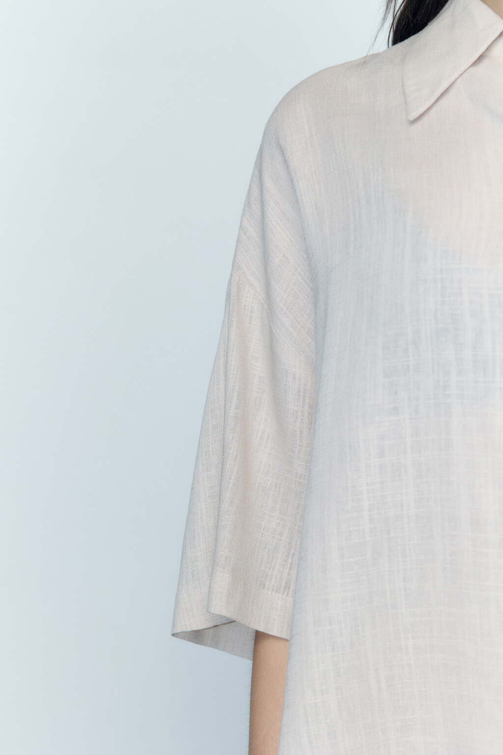 Рубашка укороченная льняная с коротким рукавом - цвет бежевый - 7