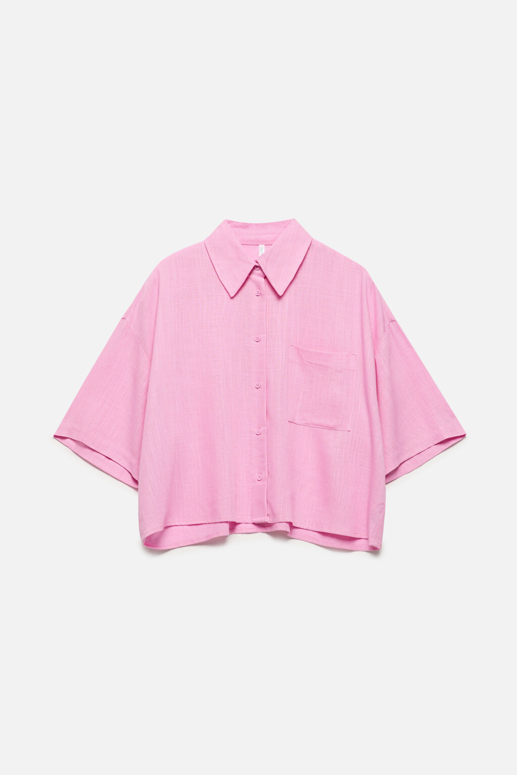 Рубашка укороченная льняная с коротким рукавом - цвет розовый - 9