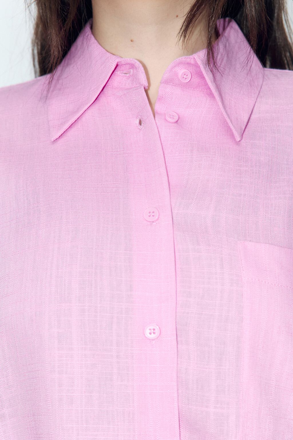 Рубашка укороченная льняная с коротким рукавом - цвет розовый - 7