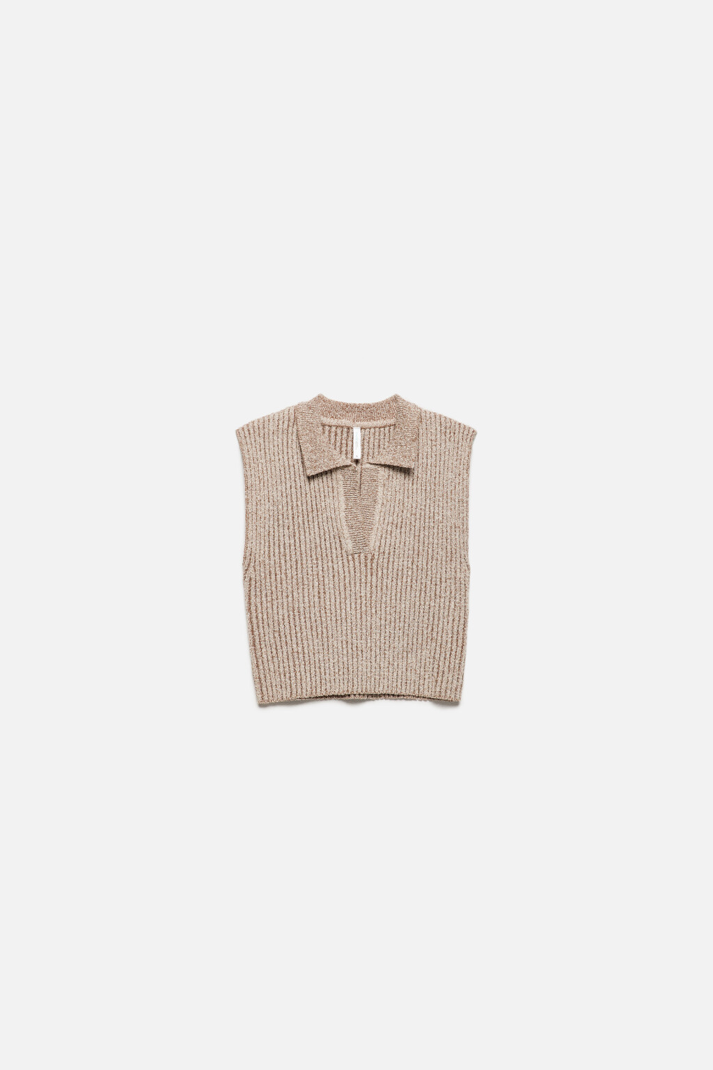 Жилет вязаный укороченный с воротником-поло - цвет бежевый - 8