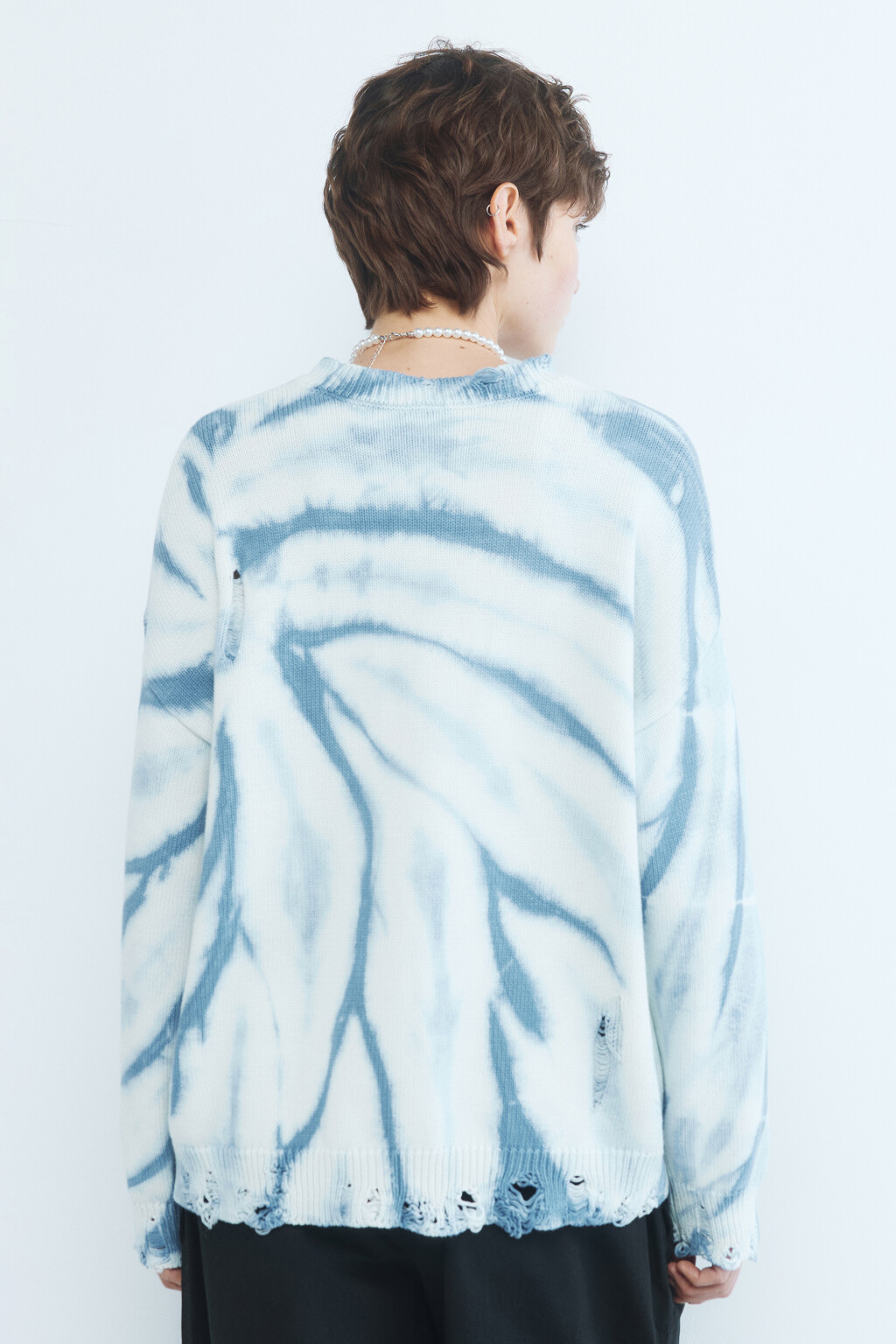 Джемпер вязаный рваный с принтом тай-дай - цвет синий - 4