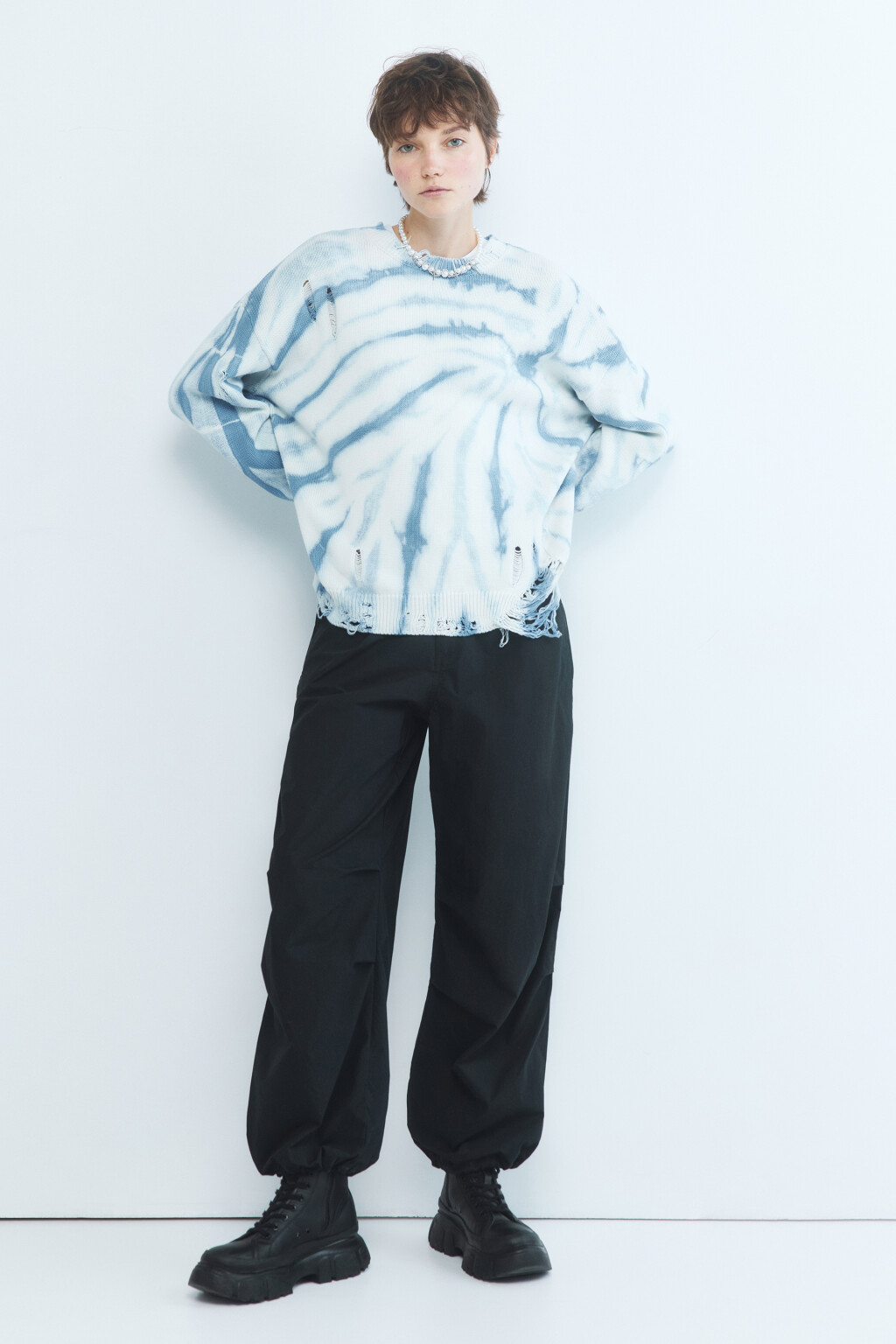 Джемпер вязаный рваный с принтом тай-дай - цвет синий - 5