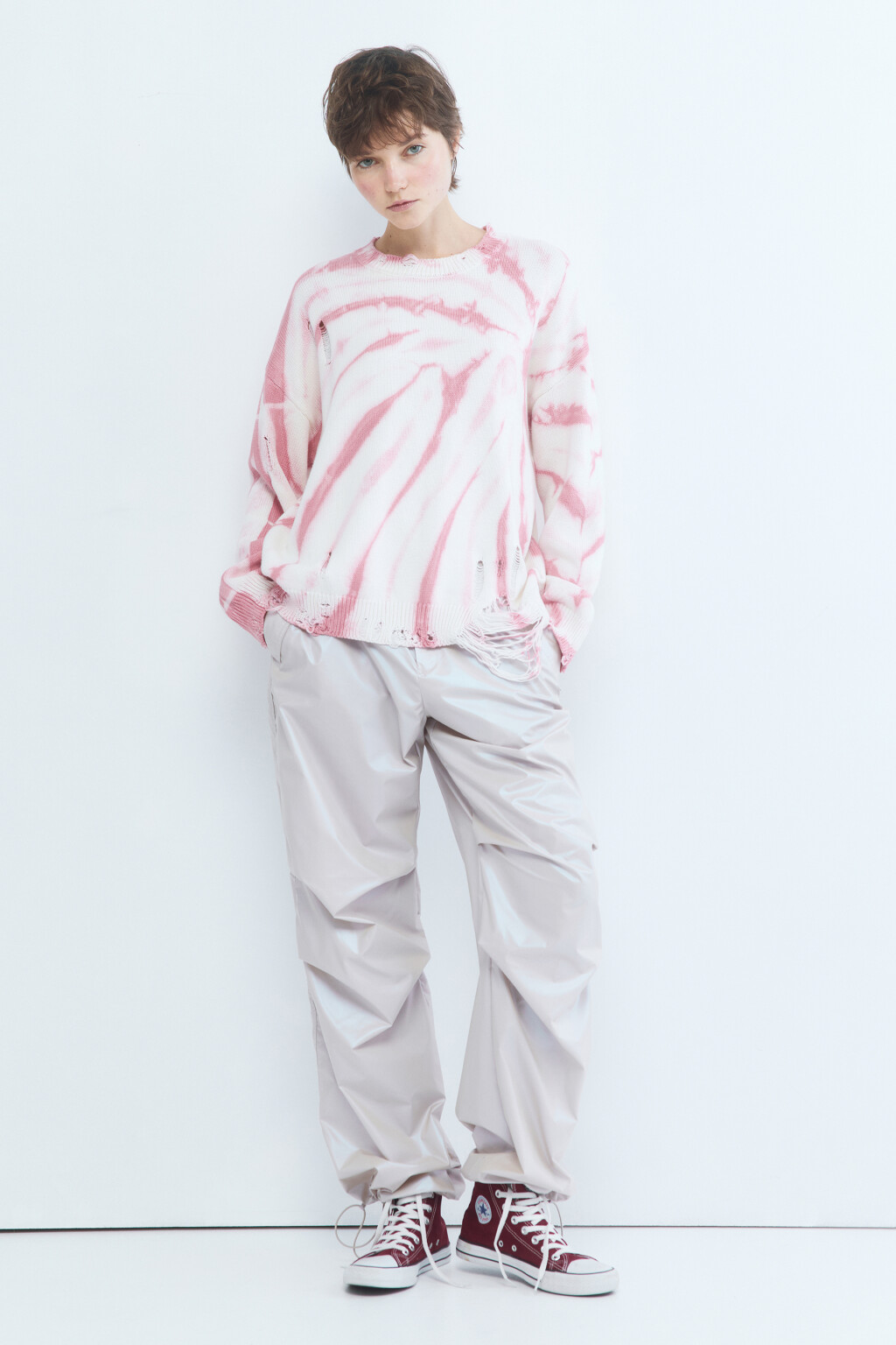 Джемпер вязаный рваный с принтом тай-дай - цвет розовый - 5