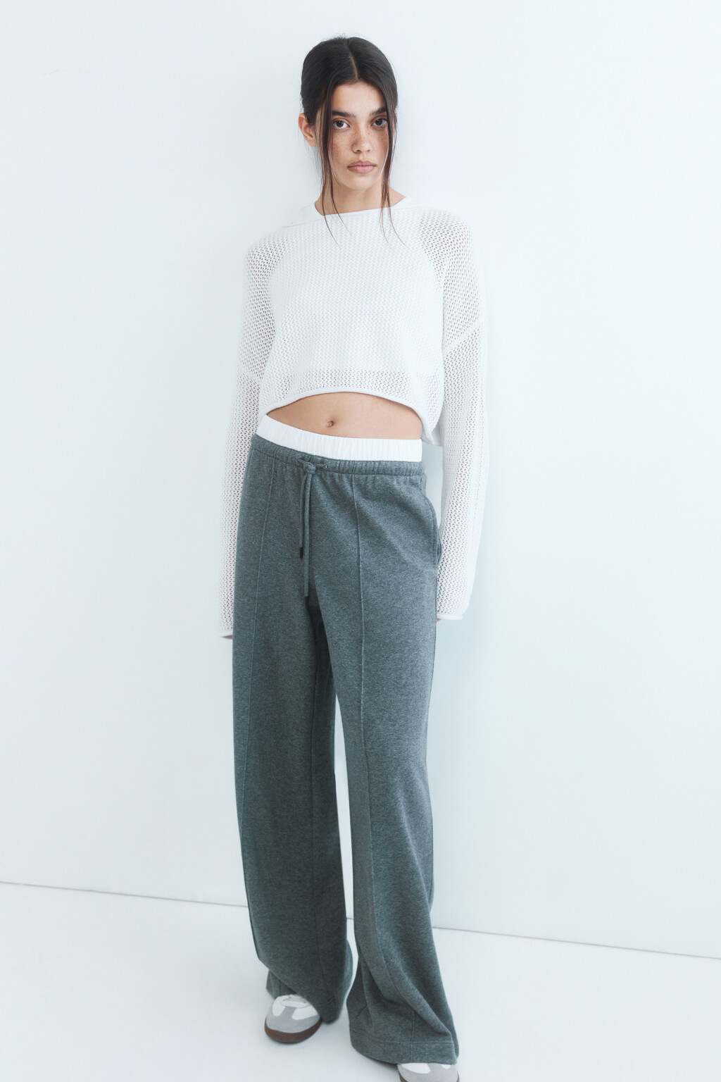 Джемпер кроше укороченный - цвет белый - 1