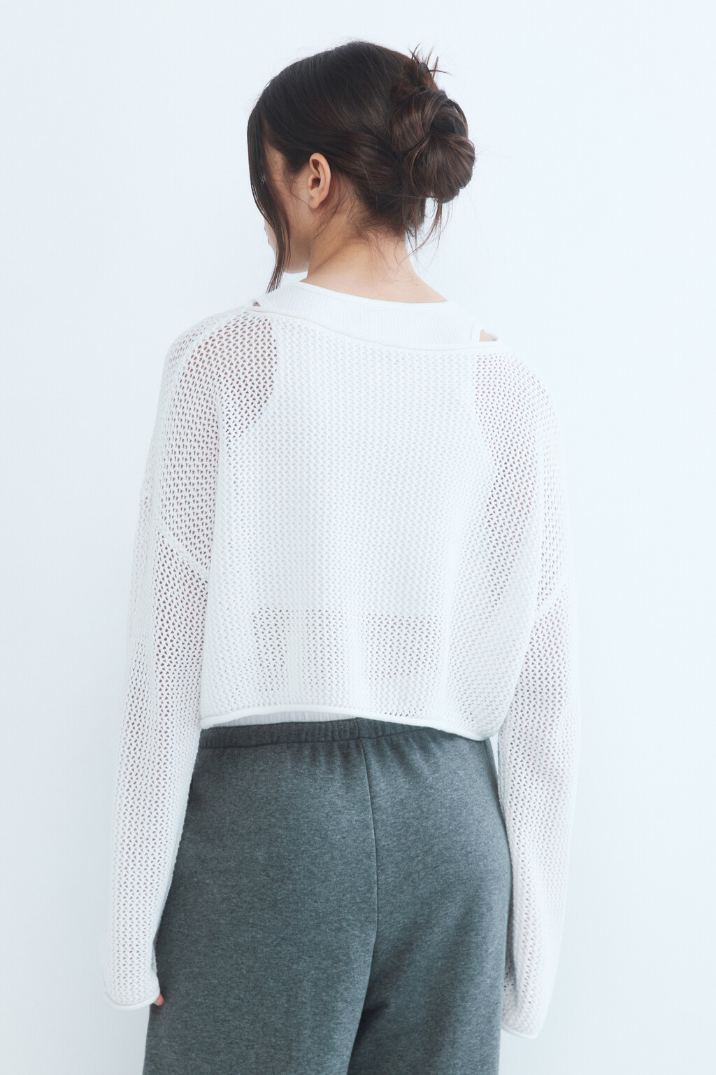 Джемпер кроше укороченный - цвет белый - 4