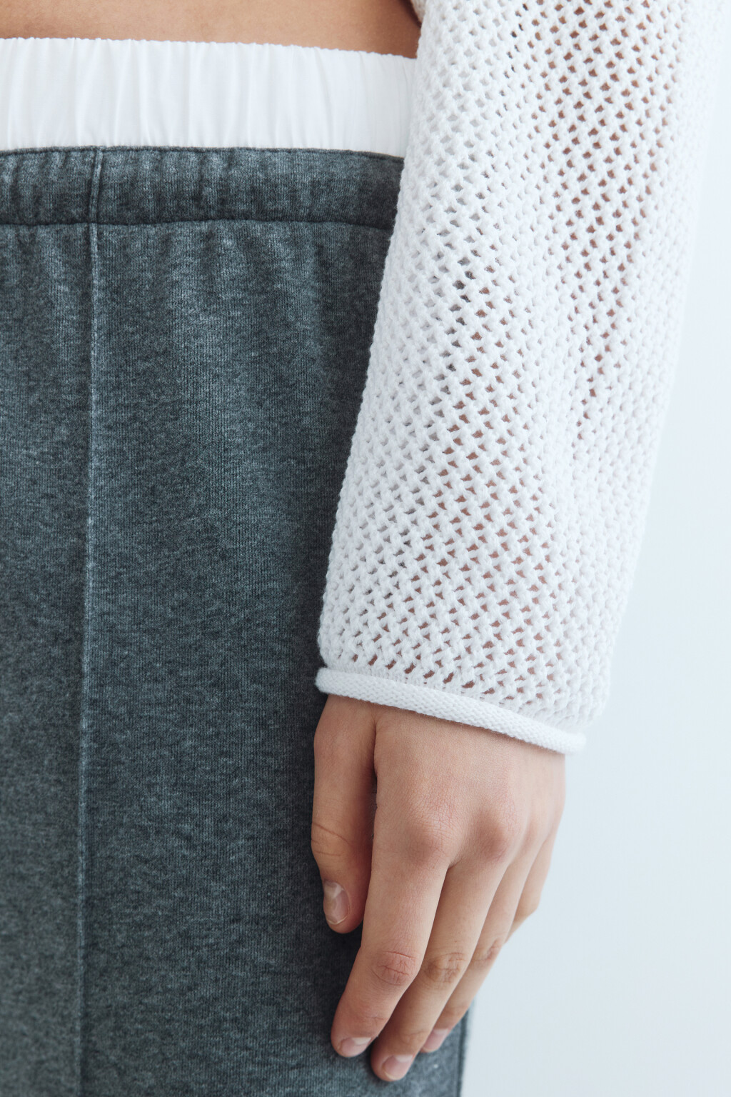 Джемпер кроше укороченный - цвет белый - 7