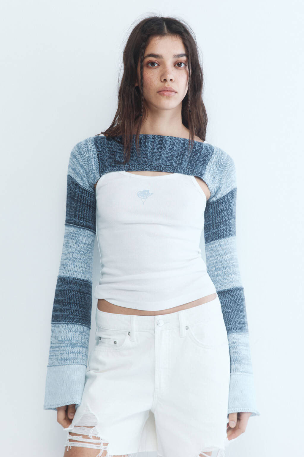 Болеро вязаное с длинными рукавами - цвет голубой - 2