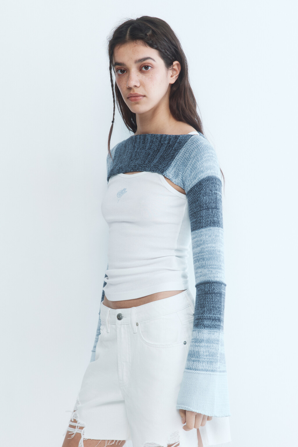 Болеро вязаное с длинными рукавами - цвет голубой - 3