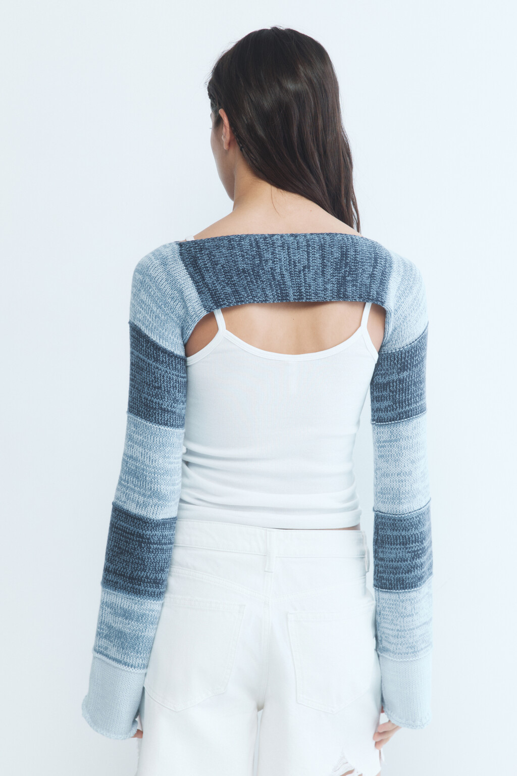 Болеро вязаное с длинными рукавами - цвет голубой - 4