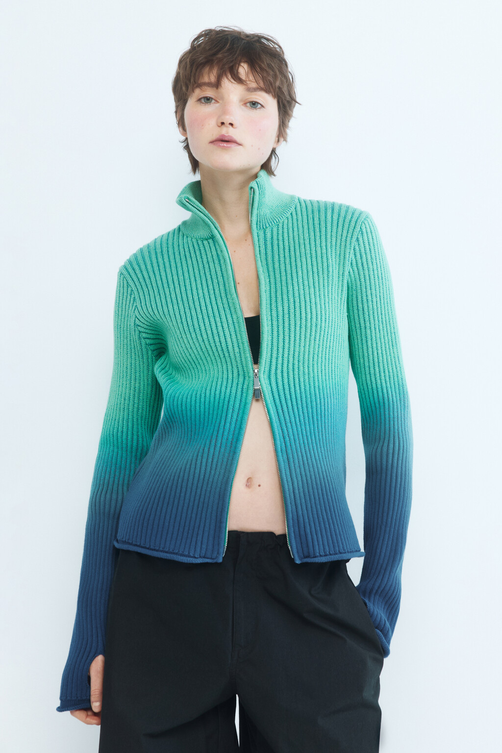 Кардиган на молнии градиентный - цвет синий - 3