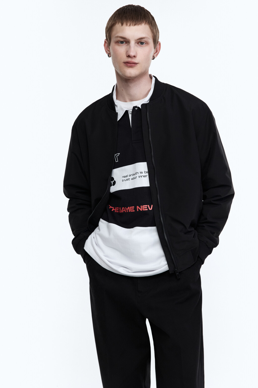 Куртка-бомбер на молнии - цвет черный - 1