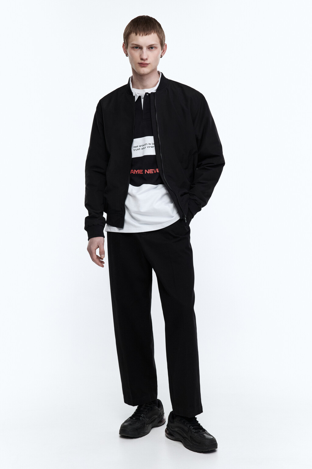 Куртка-бомбер на молнии - цвет черный - 2