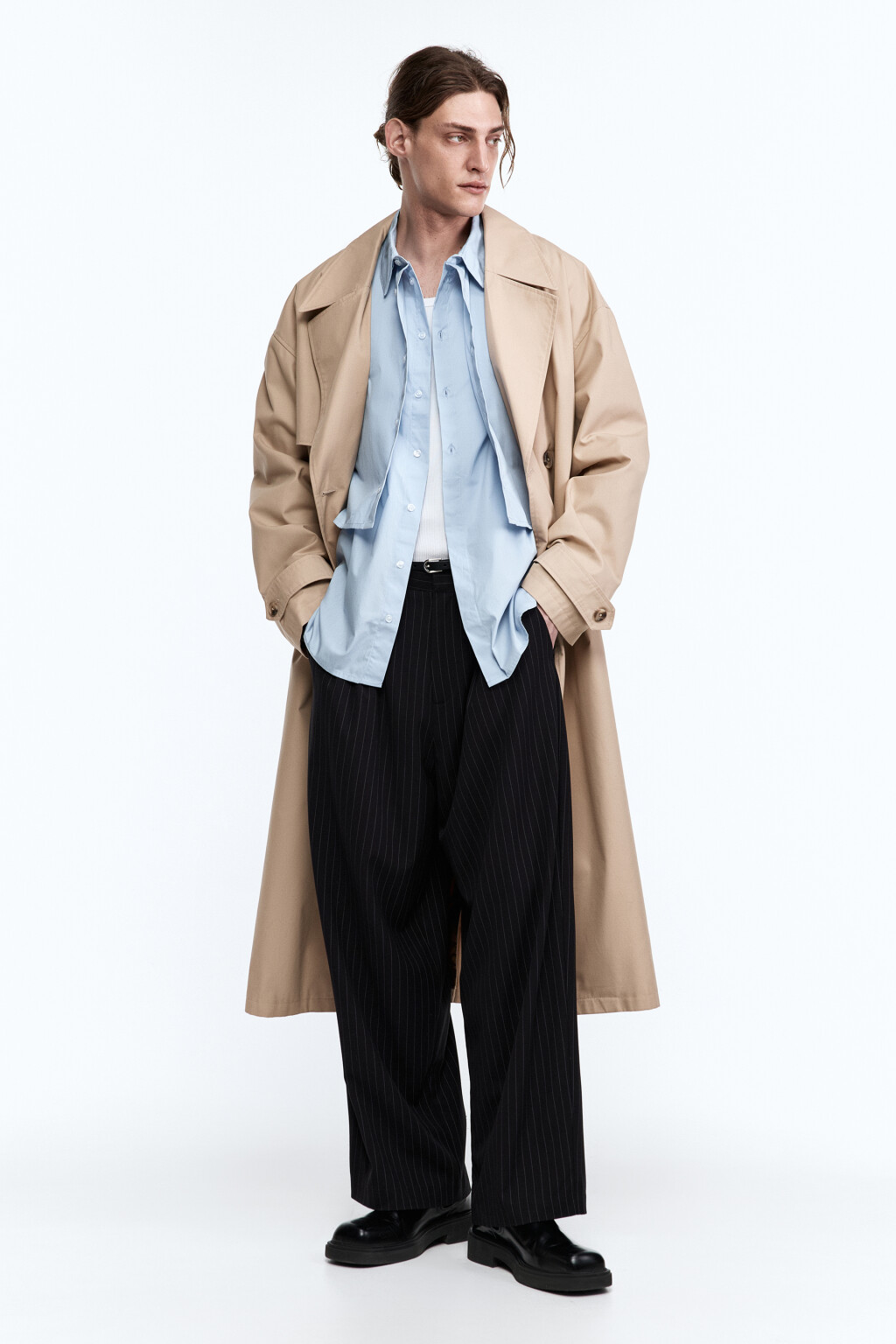 Плащ-тренчкот двубортный с поясом - цвет бежевый - 5