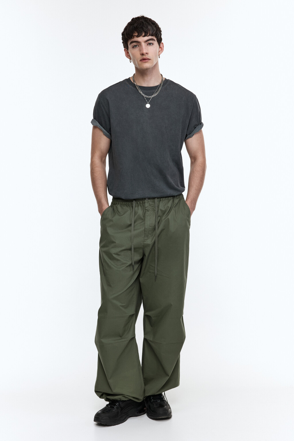 Брюки-парашюты хлопковые с утяжками - цвет зеленый - 4