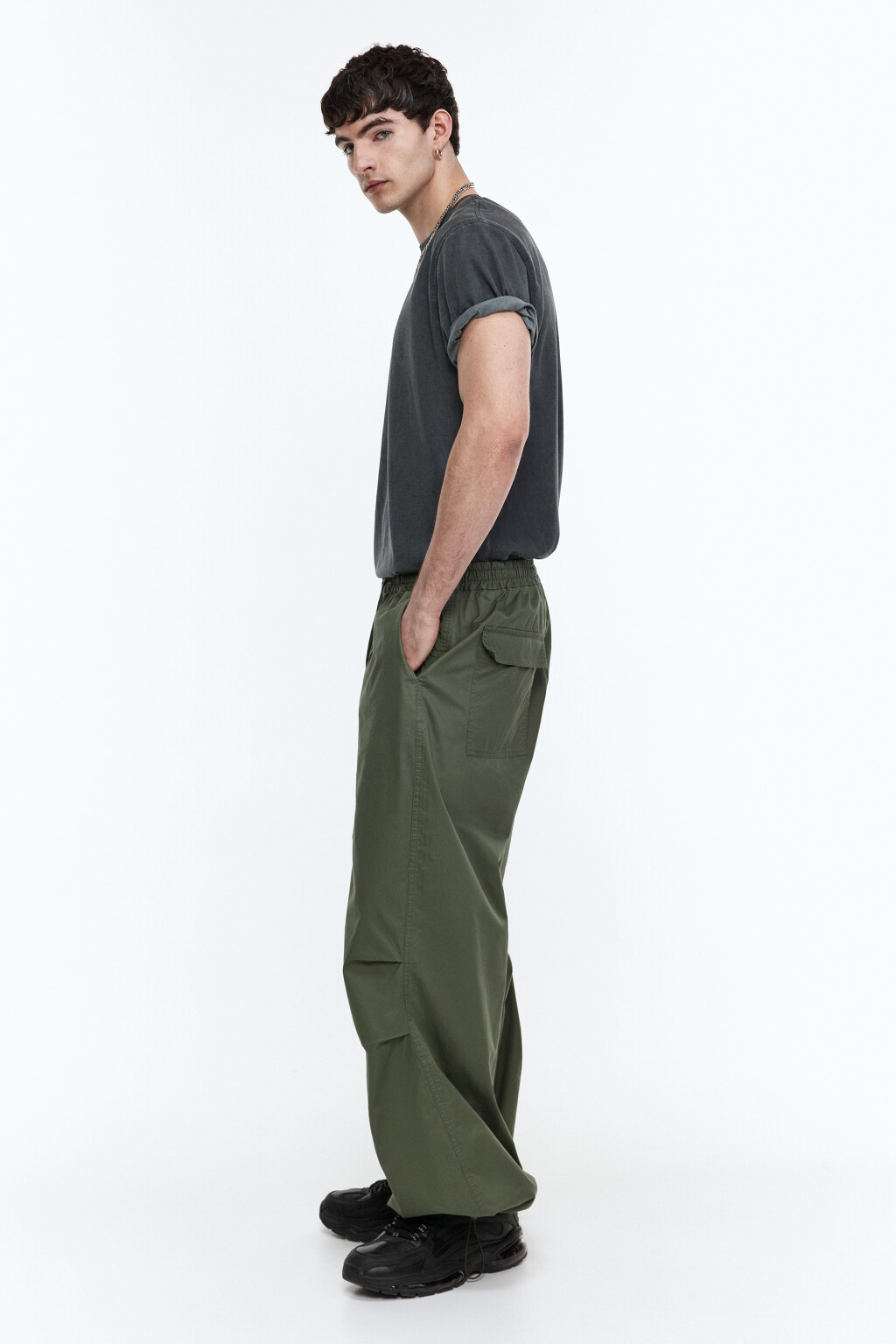 Брюки-парашюты хлопковые с утяжками - цвет зеленый - 5