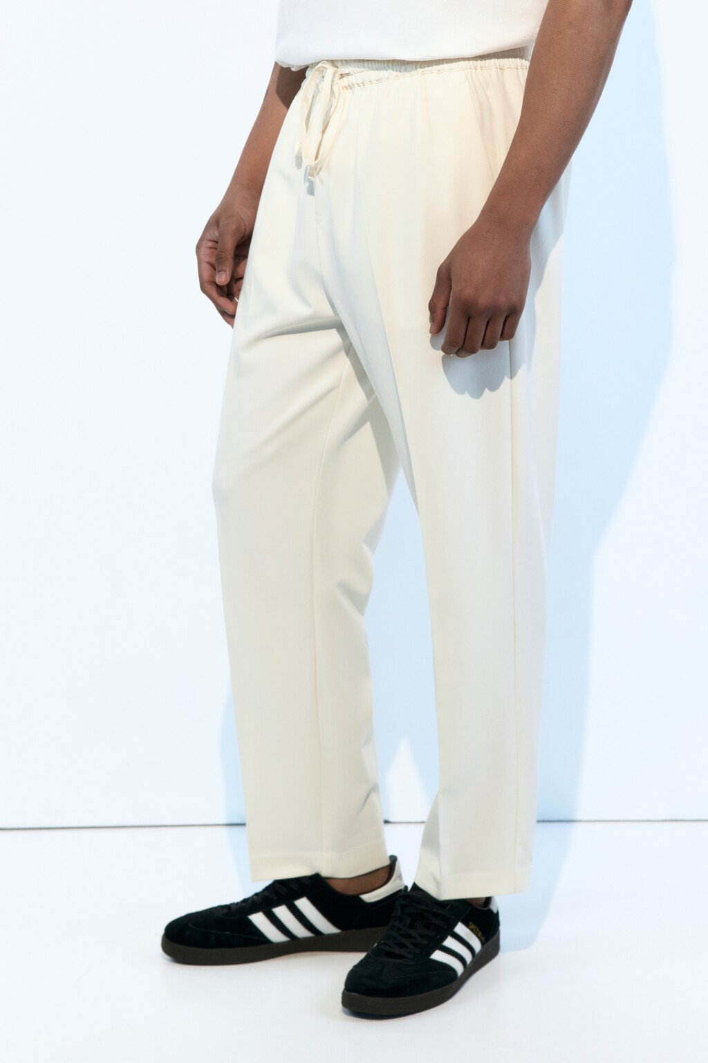 Брюки прямые костюмные с поясом на завязках - цвет бежевый - 3