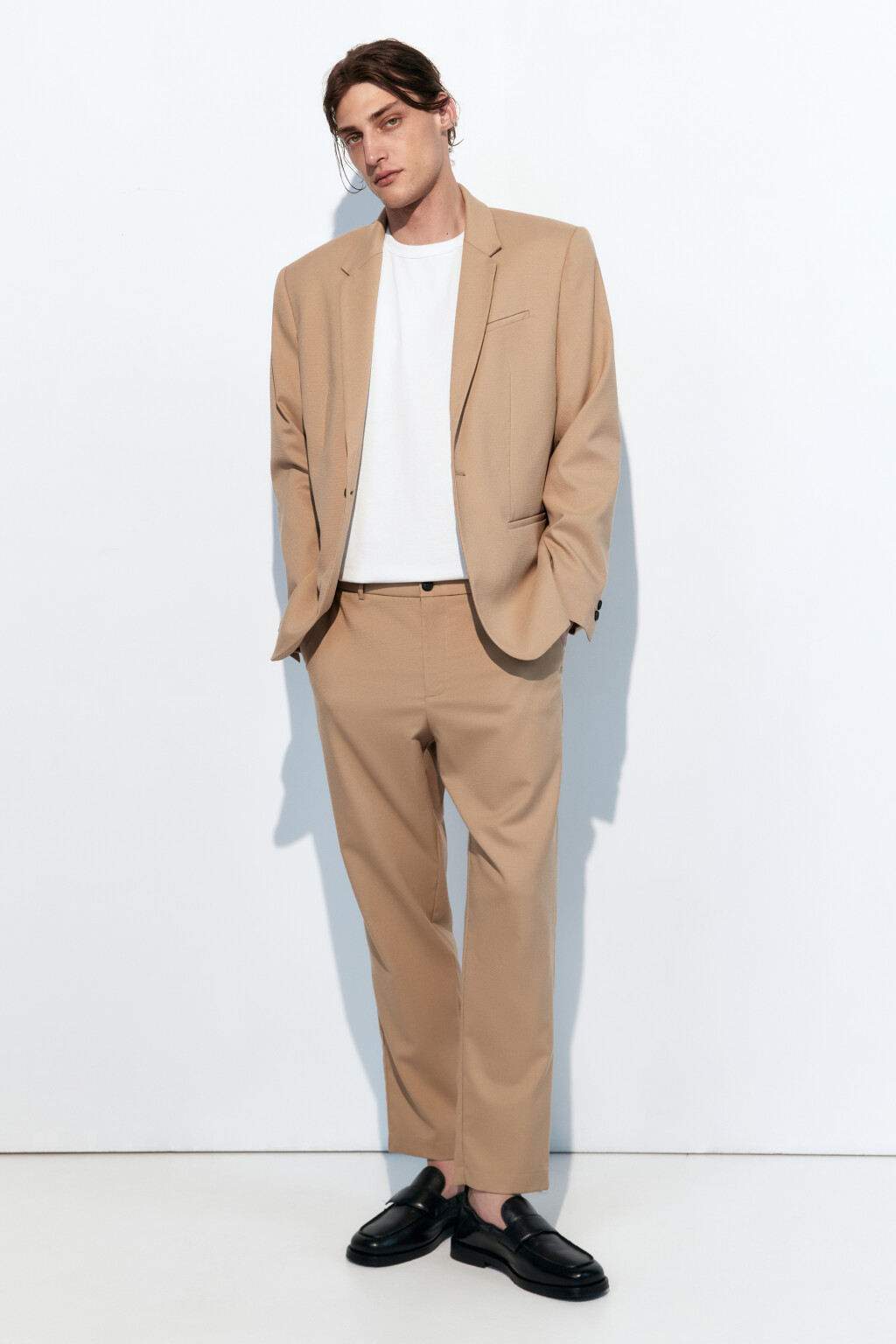 Брюки прямые из костюмной ткани - цвет бежевый - 5