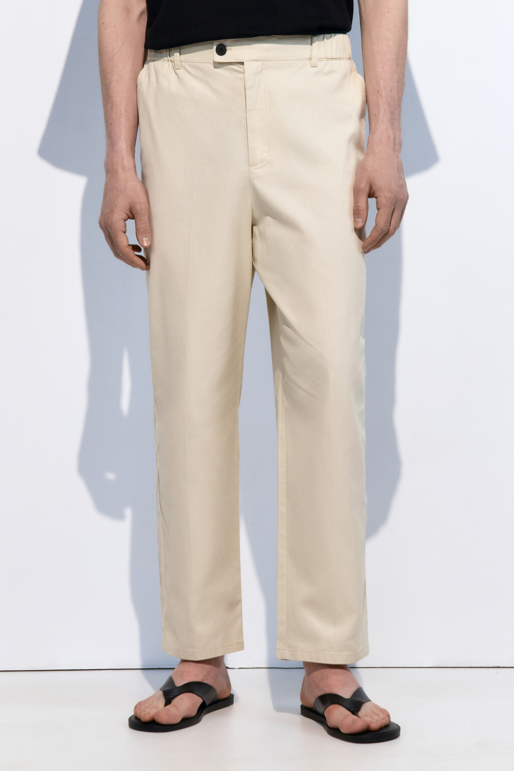 Брюки зауженные хлопковые однотонные - цвет бежевый - 3
