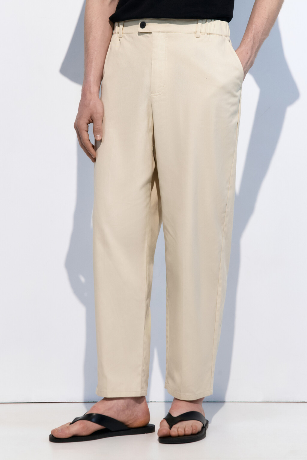 Брюки зауженные хлопковые однотонные - цвет бежевый - 4