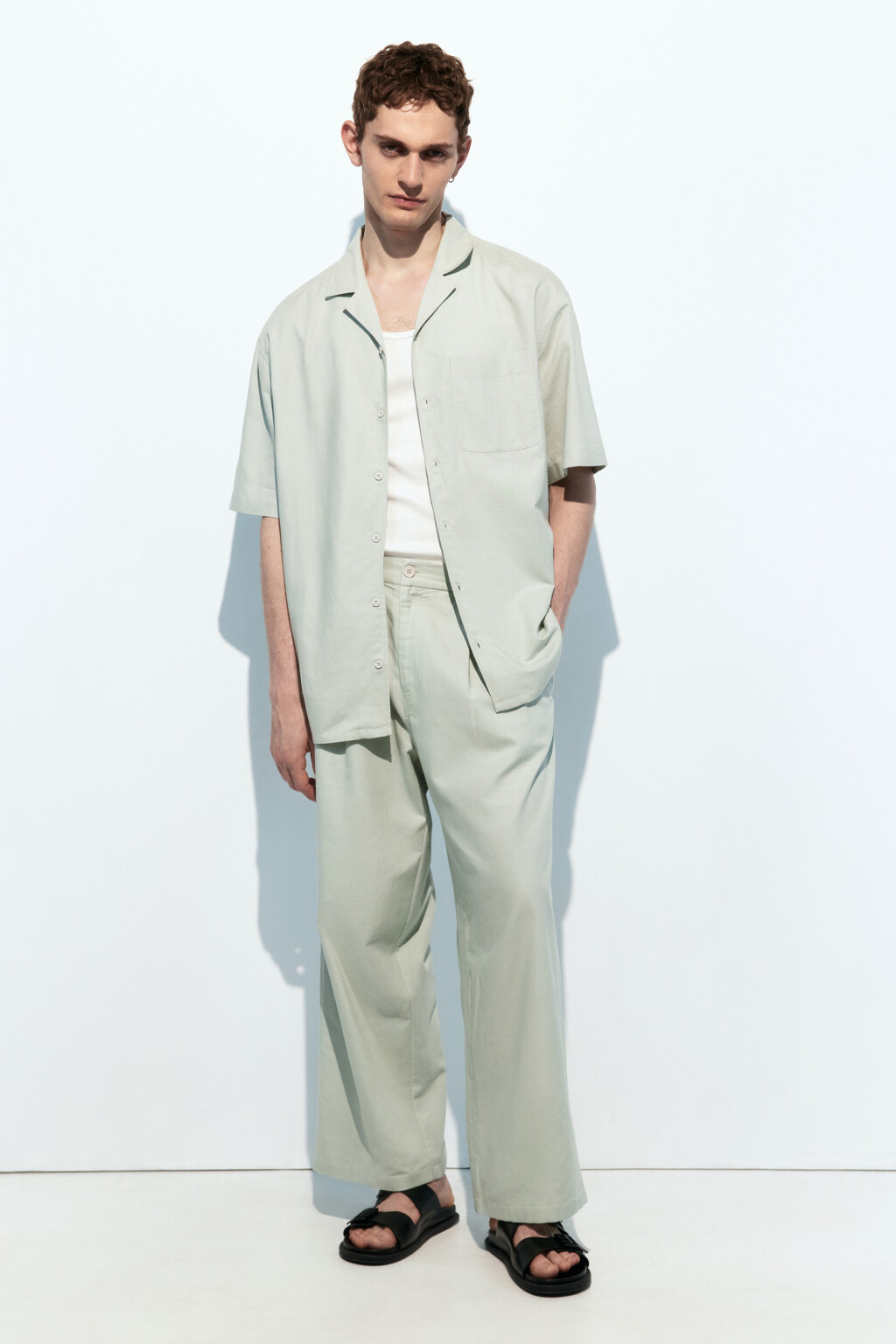 Брюки костюмные из льняной ткани - цвет зеленый - 5