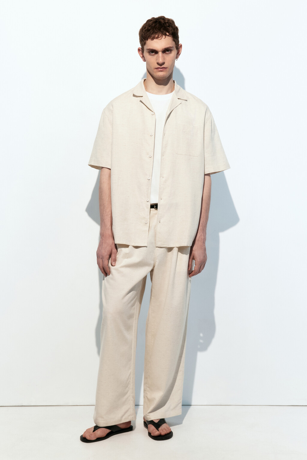 Брюки костюмные из льняной ткани - цвет бежевый - 5