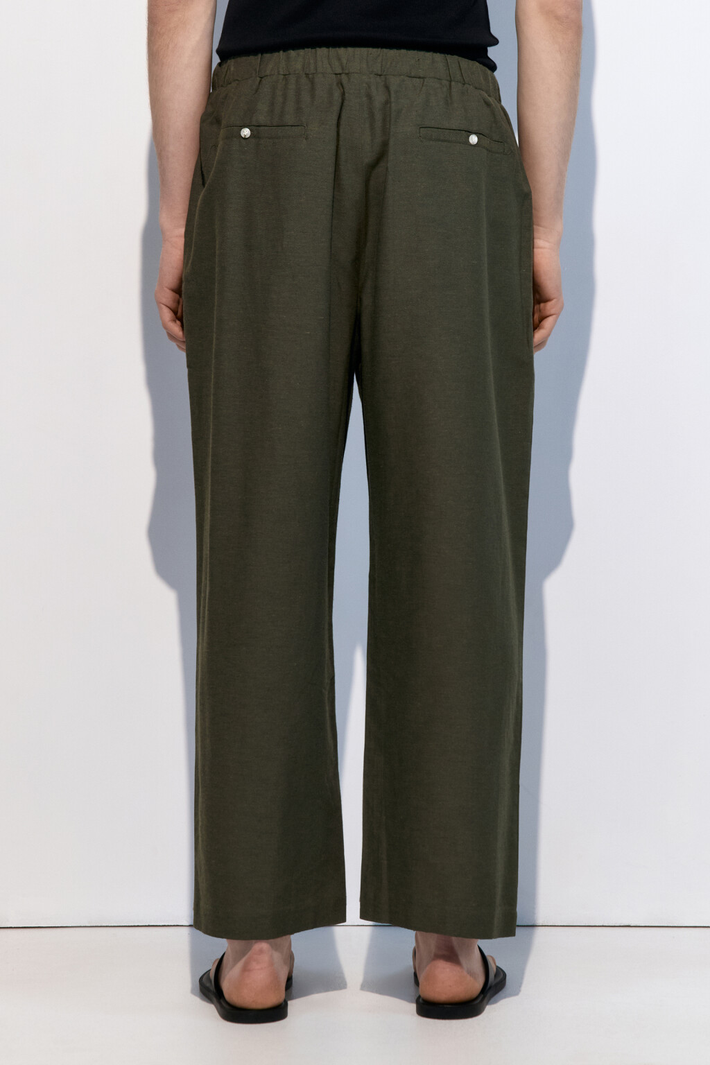 Брюки льняные с поясом на завязках - цвет зеленый - 4