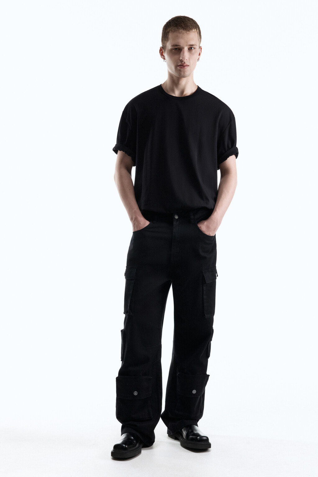 Джинсы-карго прямые с накладными карманами - цвет черный - 5