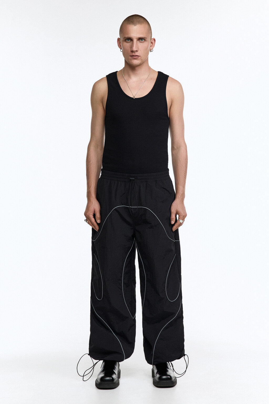 Брюки экстраширокие с контрастными швами - цвет черный - 6