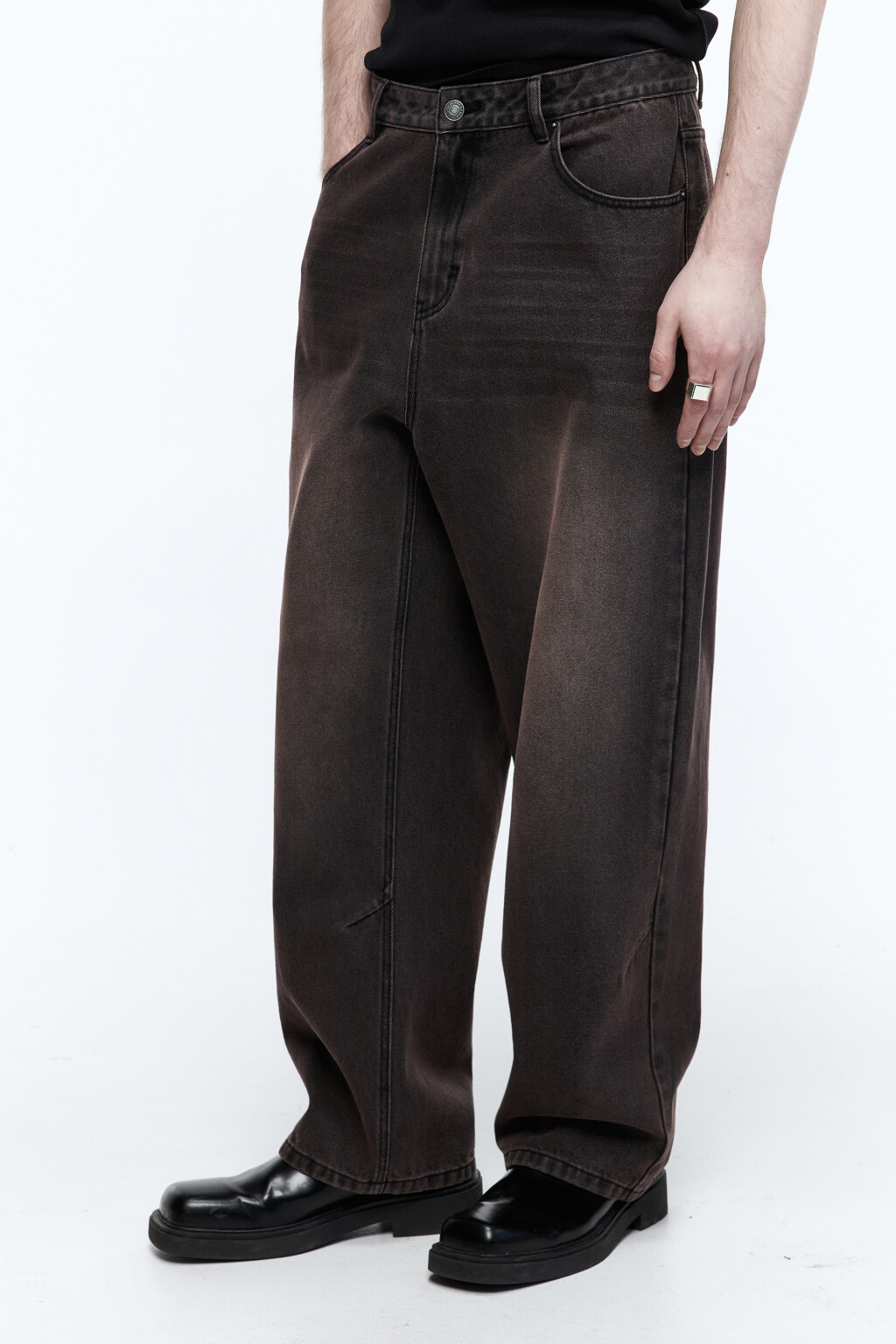 Джинсы широкие со стиркой dirty wash и пятнами - цвет коричневый - 3