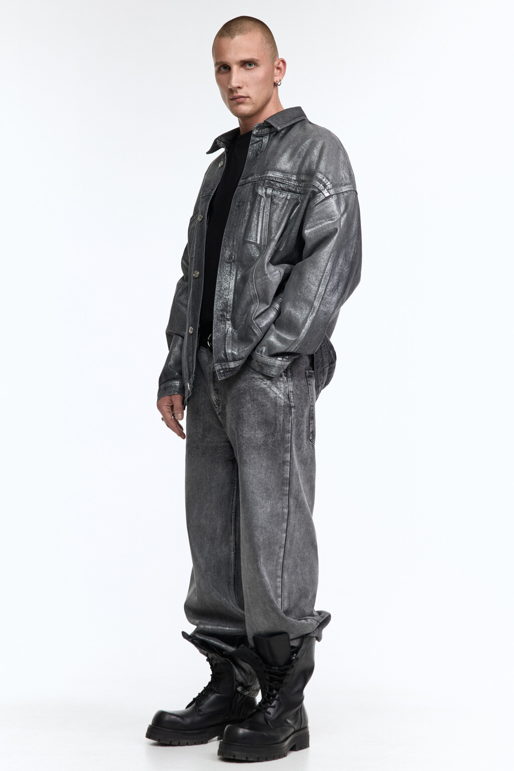 Джинсы широкие с состаренным эффектом - цвет серый - 1