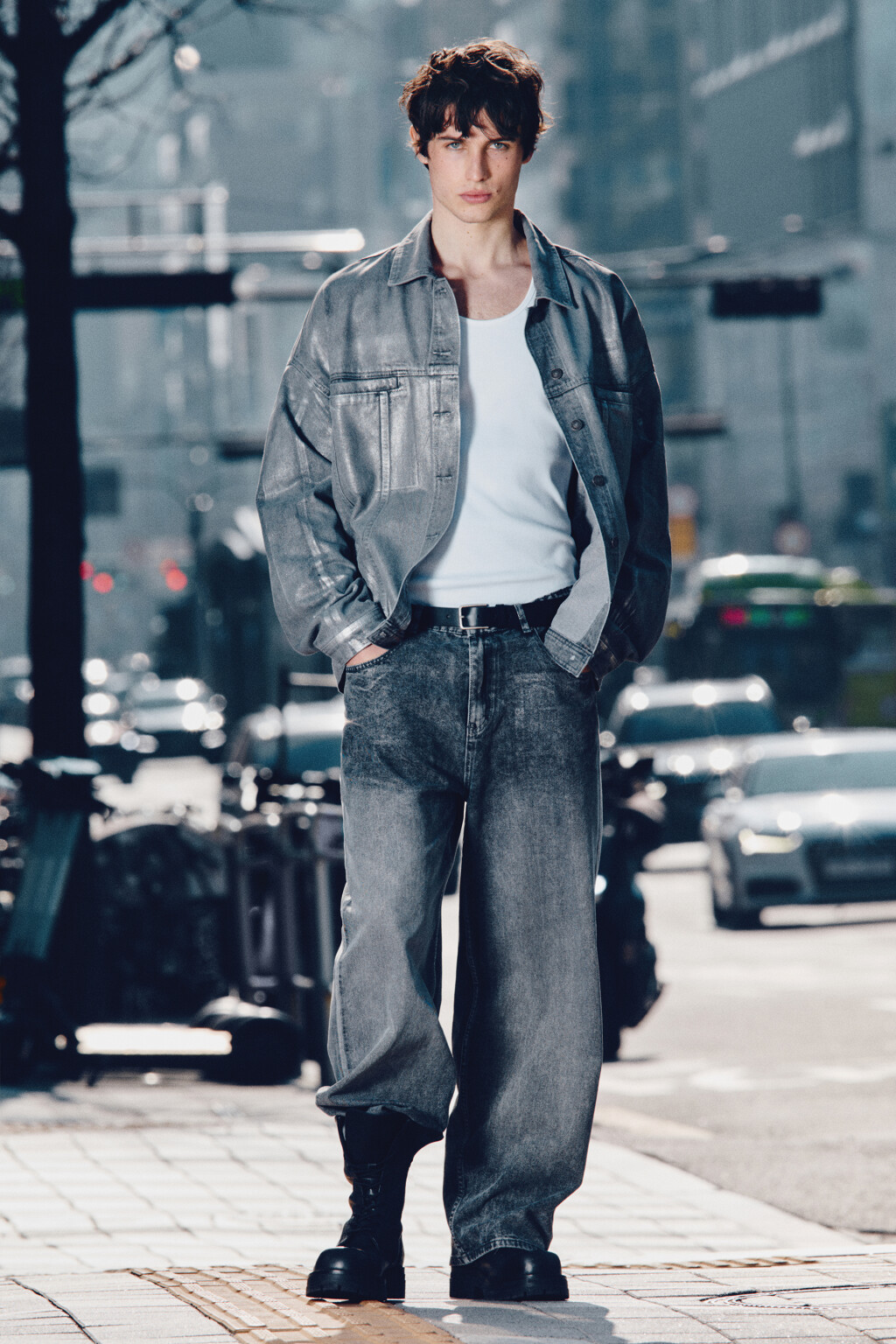 Джинсы широкие с состаренным эффектом - цвет серый - 10