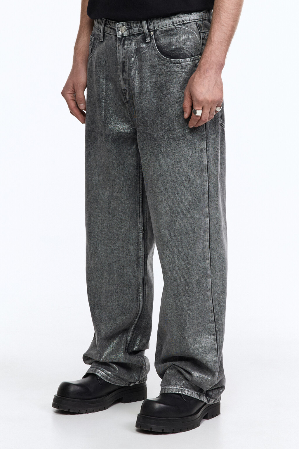 Джинсы широкие с состаренным эффектом - цвет серый - 3