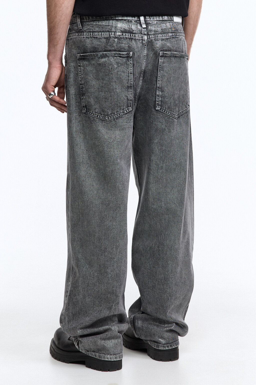 Джинсы широкие с состаренным эффектом - цвет серый - 4