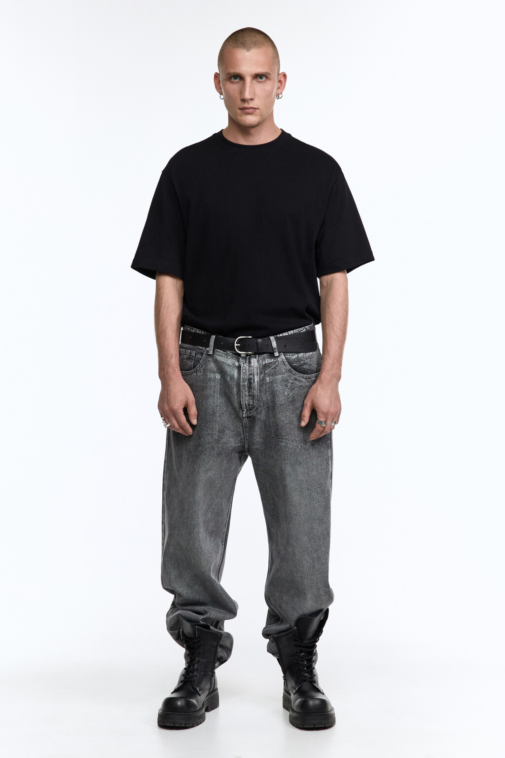 Джинсы широкие с состаренным эффектом - цвет серый - 5