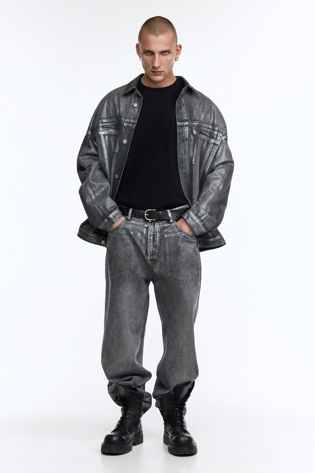 Джинсы широкие с состаренным эффектом - цвет серый - 6