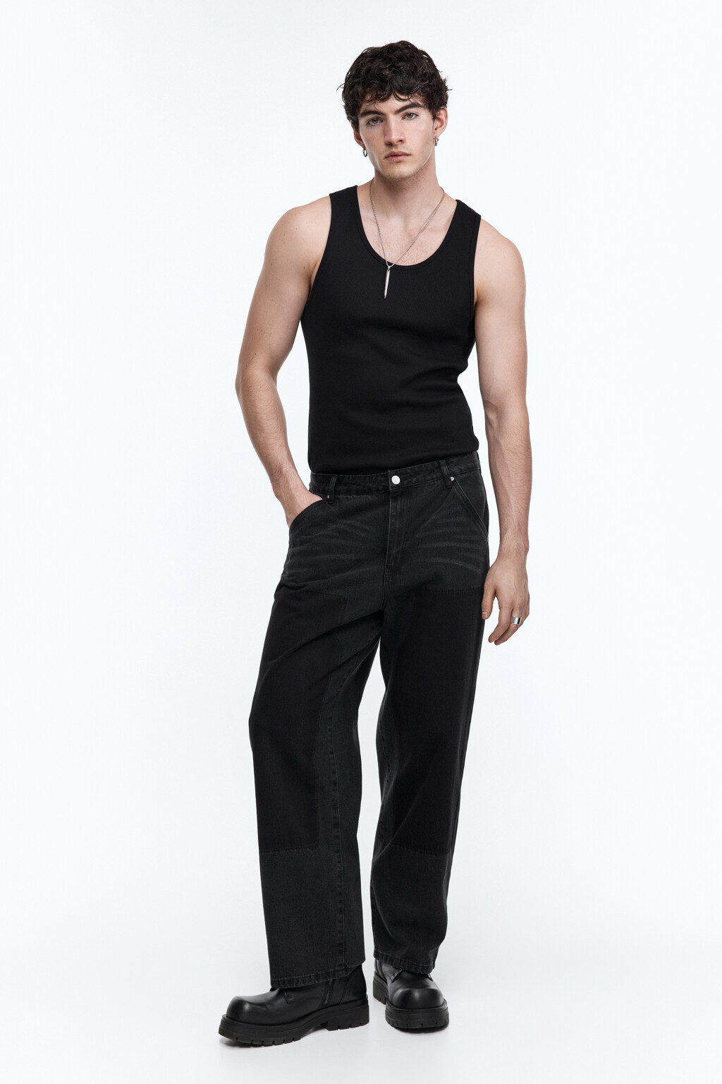 Джинсы прямые с декоративной петлей - цвет серый - 4