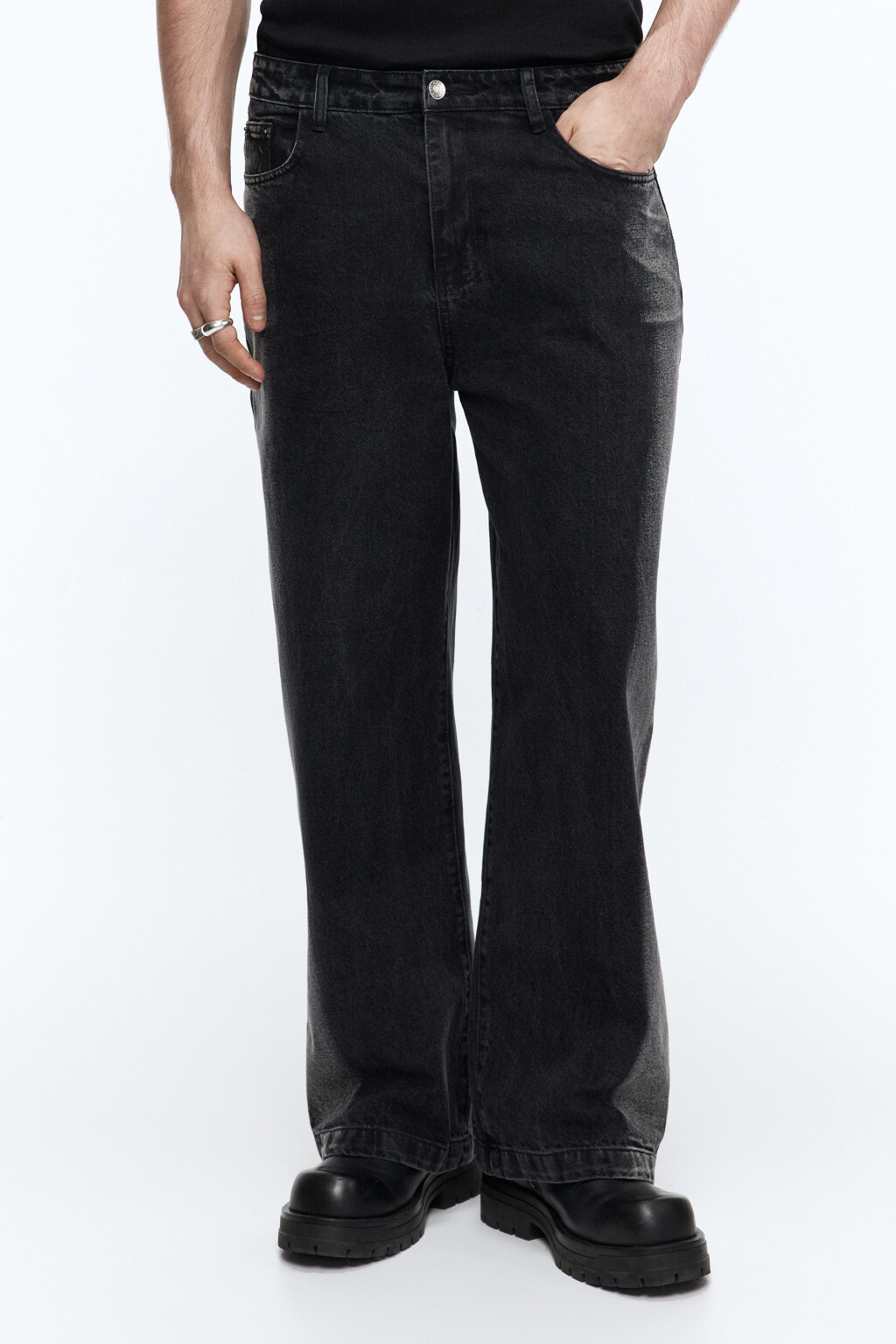 Джинсы прямые с полосами по бокам - цвет серый - 3