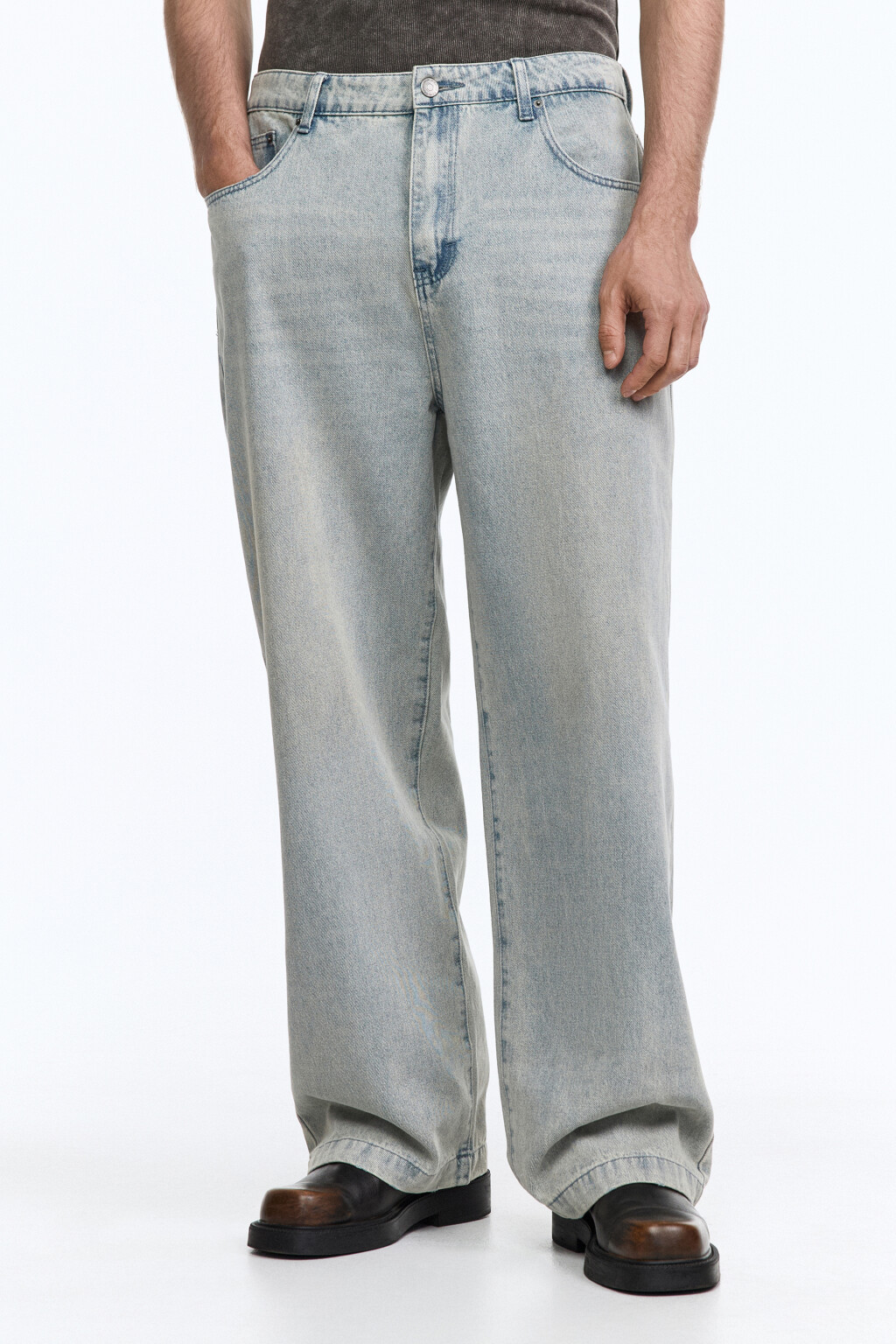 Джинсы широкие с эффектом dirty wash - цвет голубой - 1