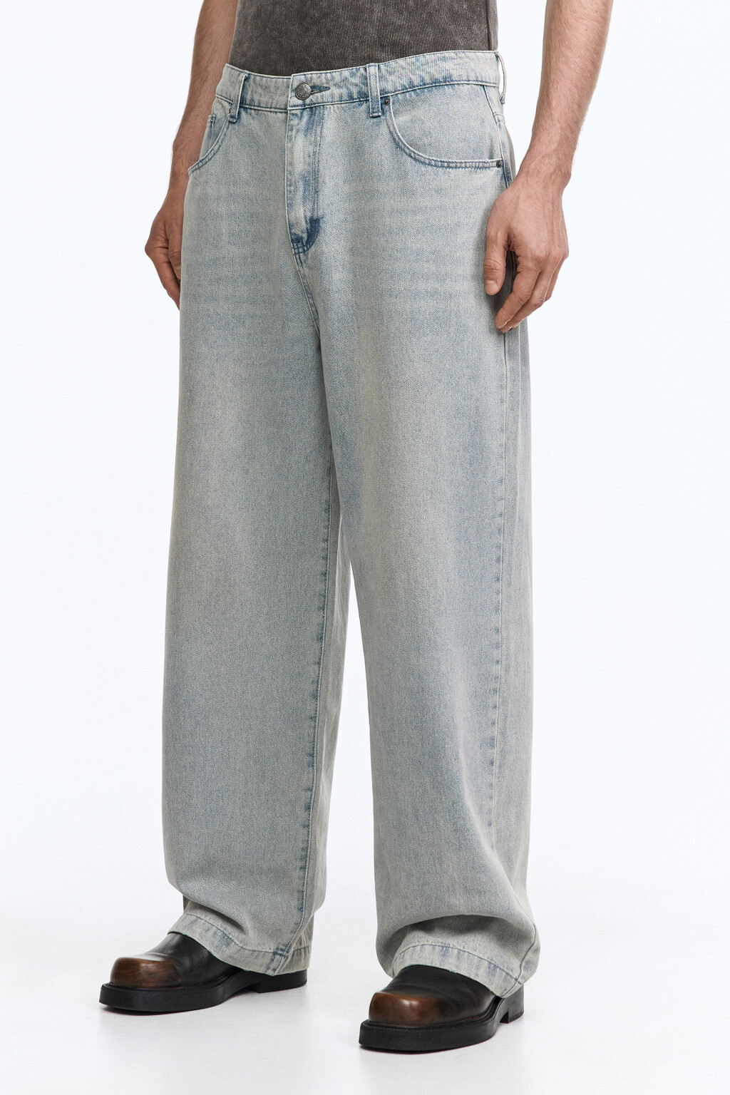 Джинсы широкие с эффектом dirty wash - цвет голубой - 2