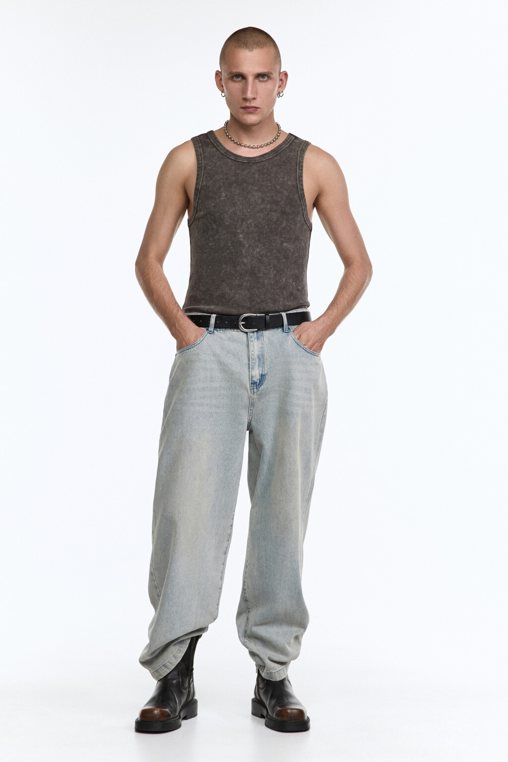 Джинсы широкие с эффектом dirty wash - цвет голубой - 5