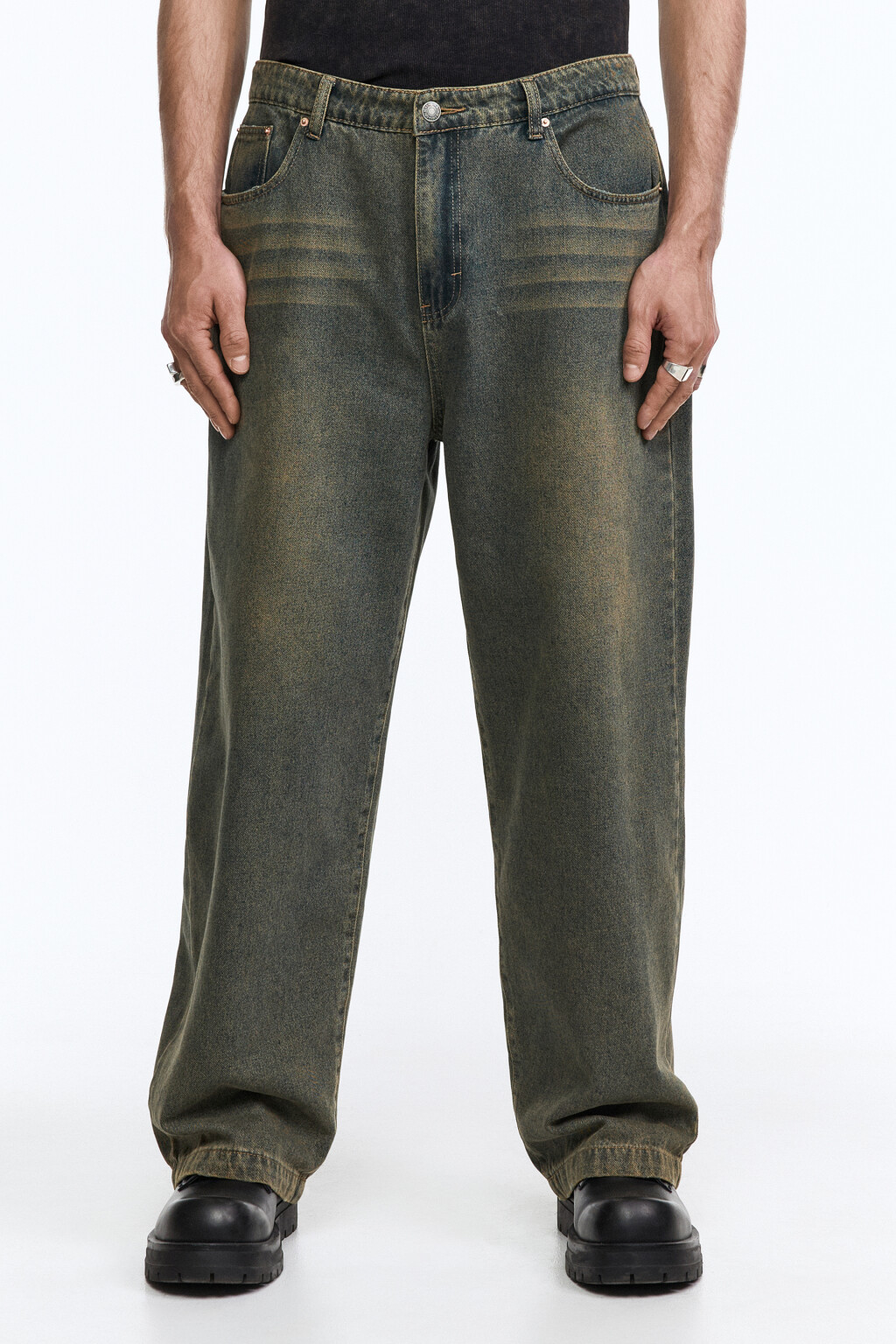 Джинсы широкие с эффектом dirty wash - цвет голубой - 3