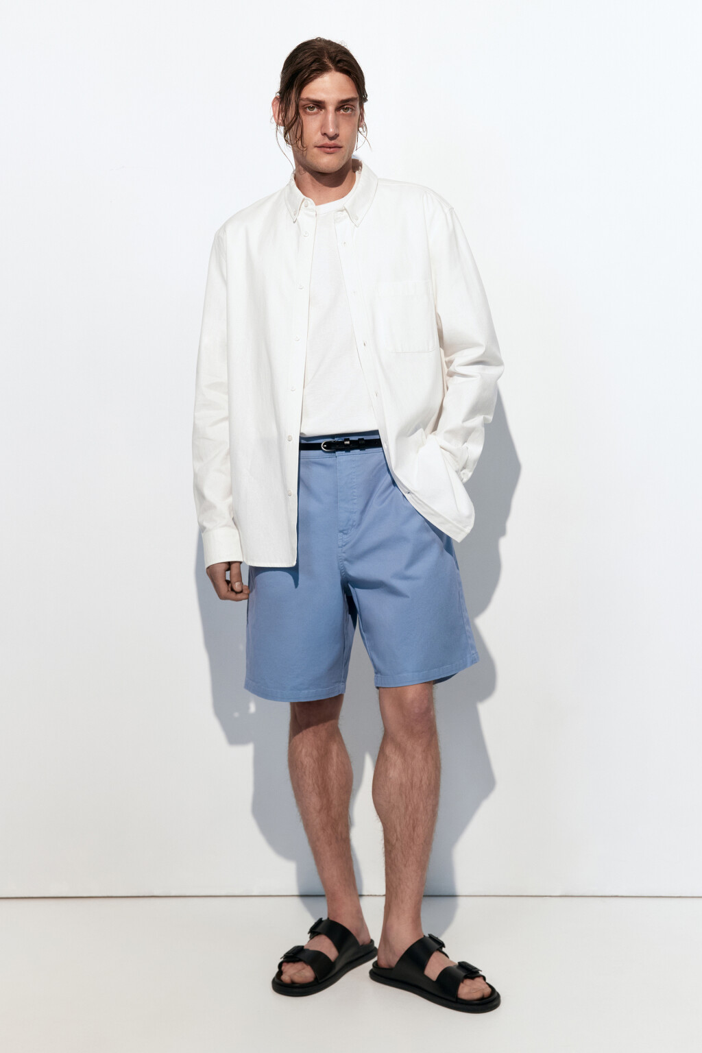 Шорты-бермуды хлопковые с резинкой на поясе - цвет голубой - 6