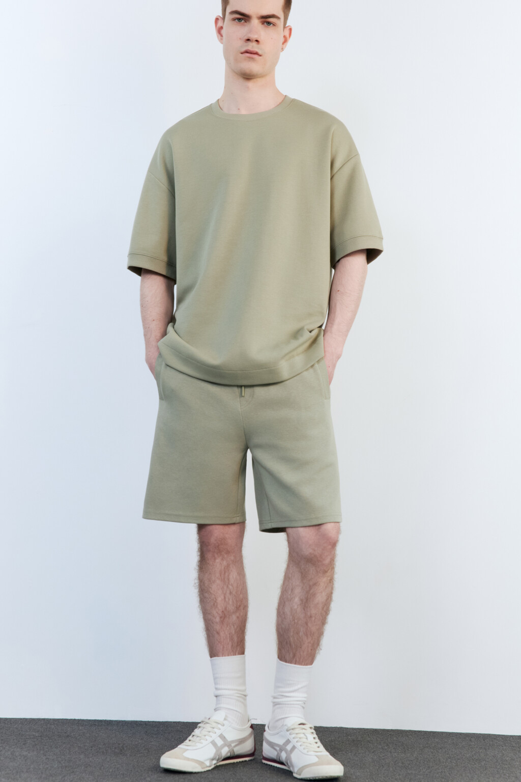 Шорты из футера с поясом на завязках - цвет зеленый - 1