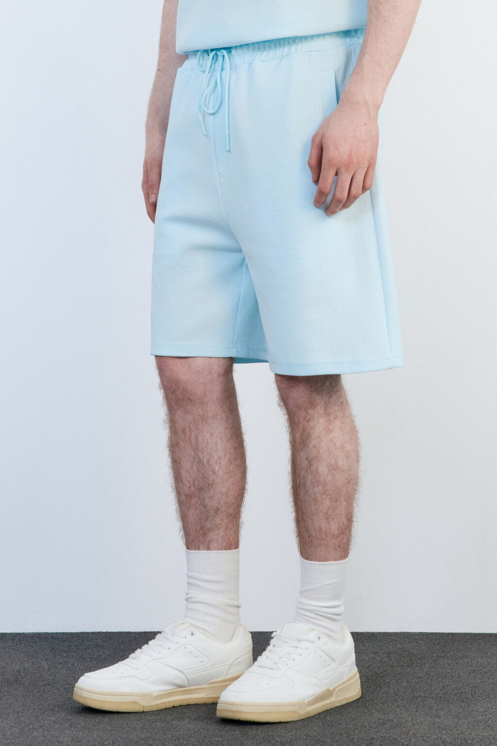 Шорты из футера с поясом на завязках - цвет голубой - 3