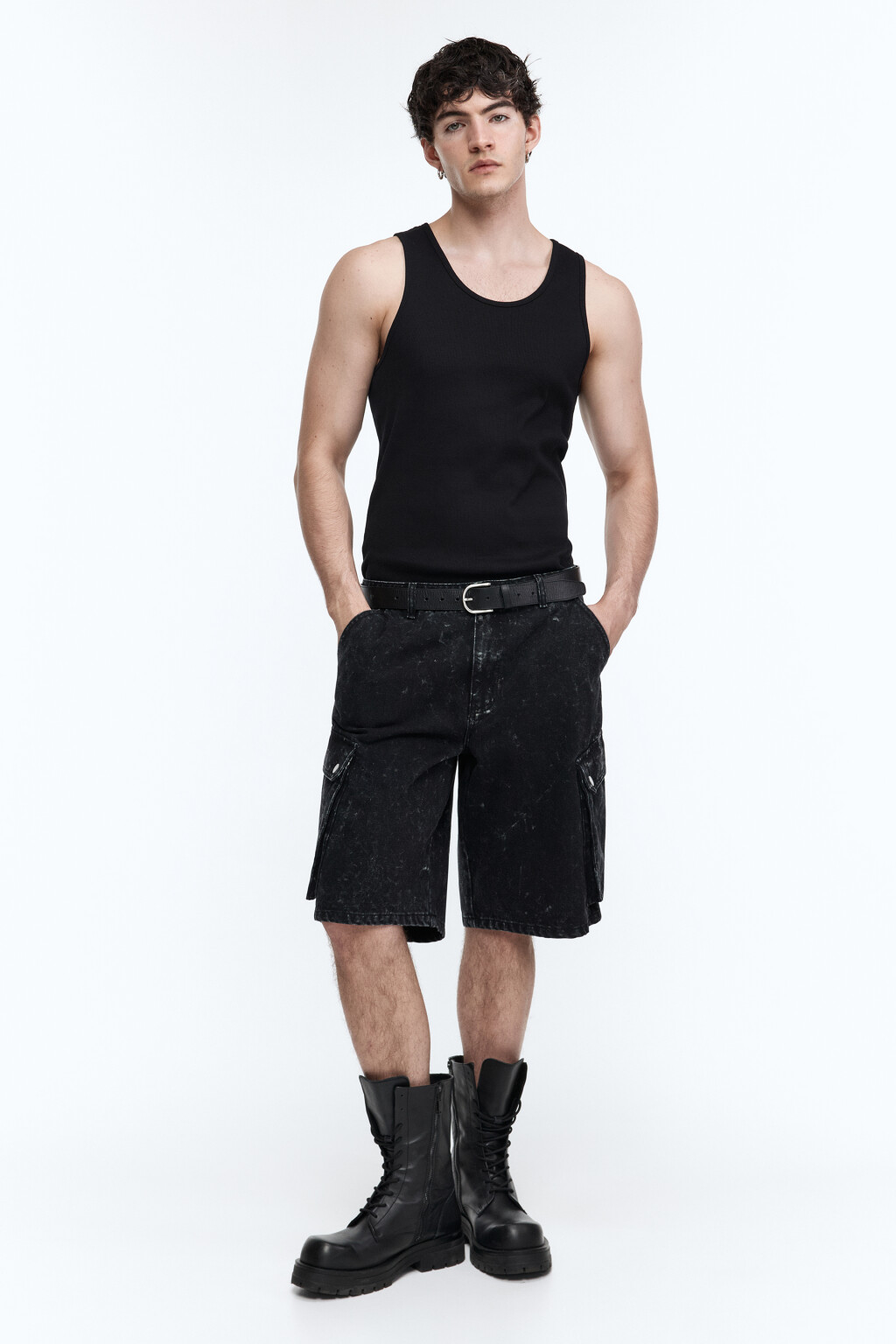 Шорты-бермуды джинсовые с вареным эффектом - цвет серый - 2