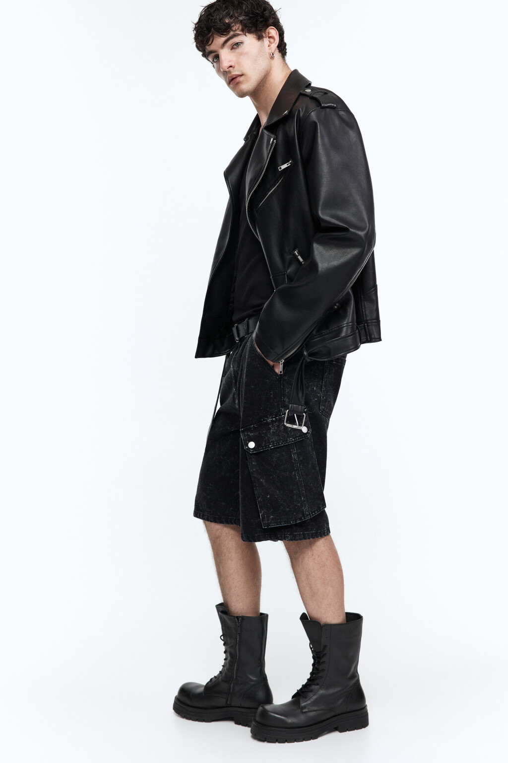 Шорты-бермуды джинсовые с вареным эффектом - цвет серый - 1