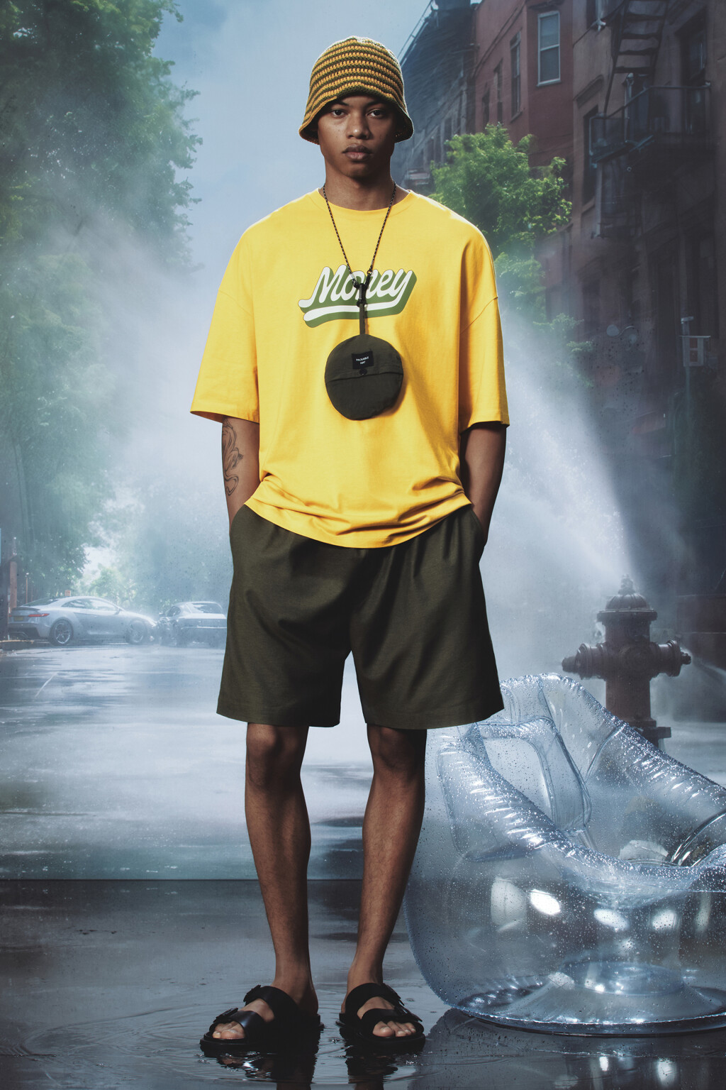 Шорты льняные с резинкой на поясе - цвет зеленый - 8