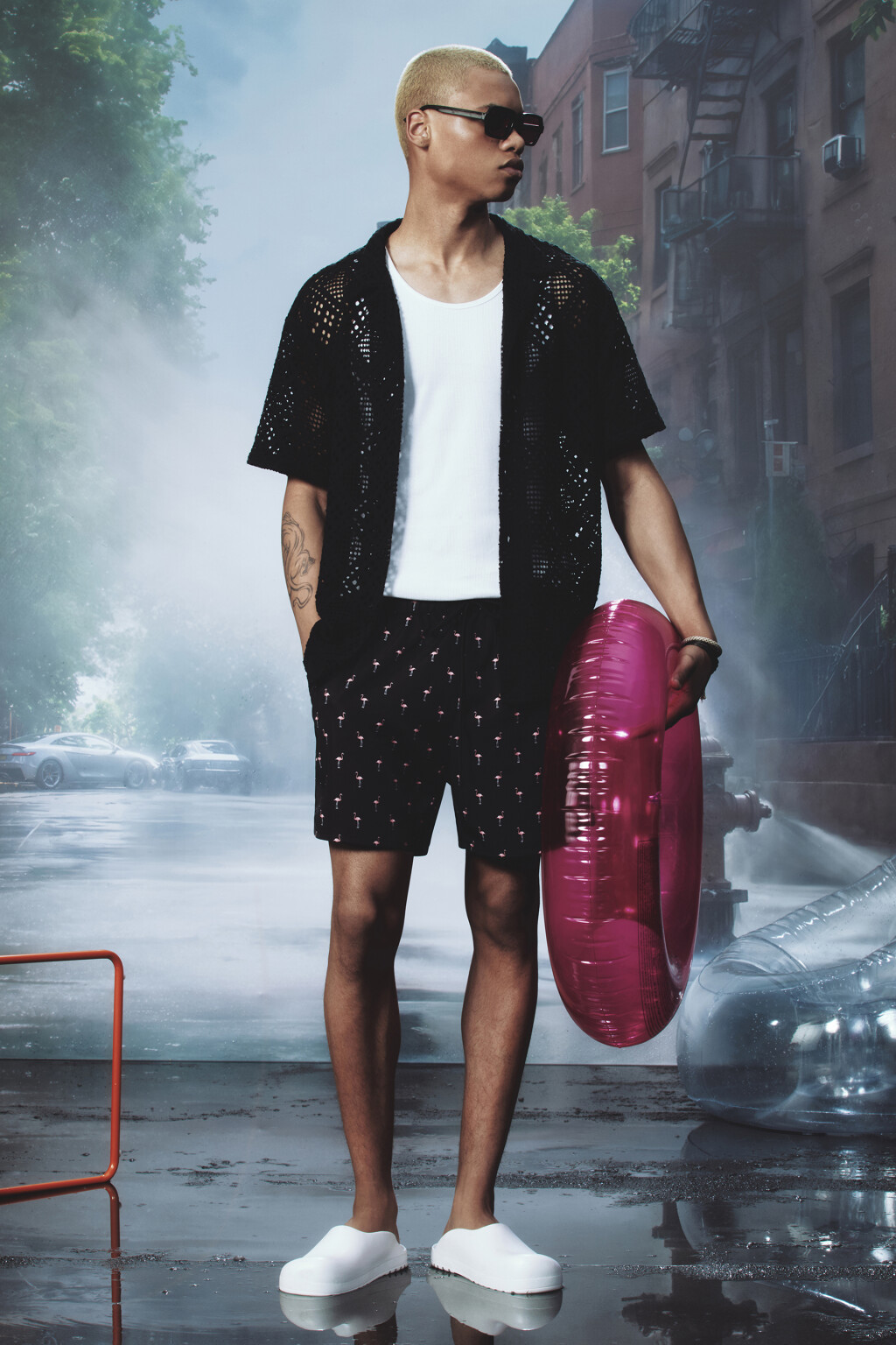 Шорты купальные с поясом на завязках - цвет черный - 6